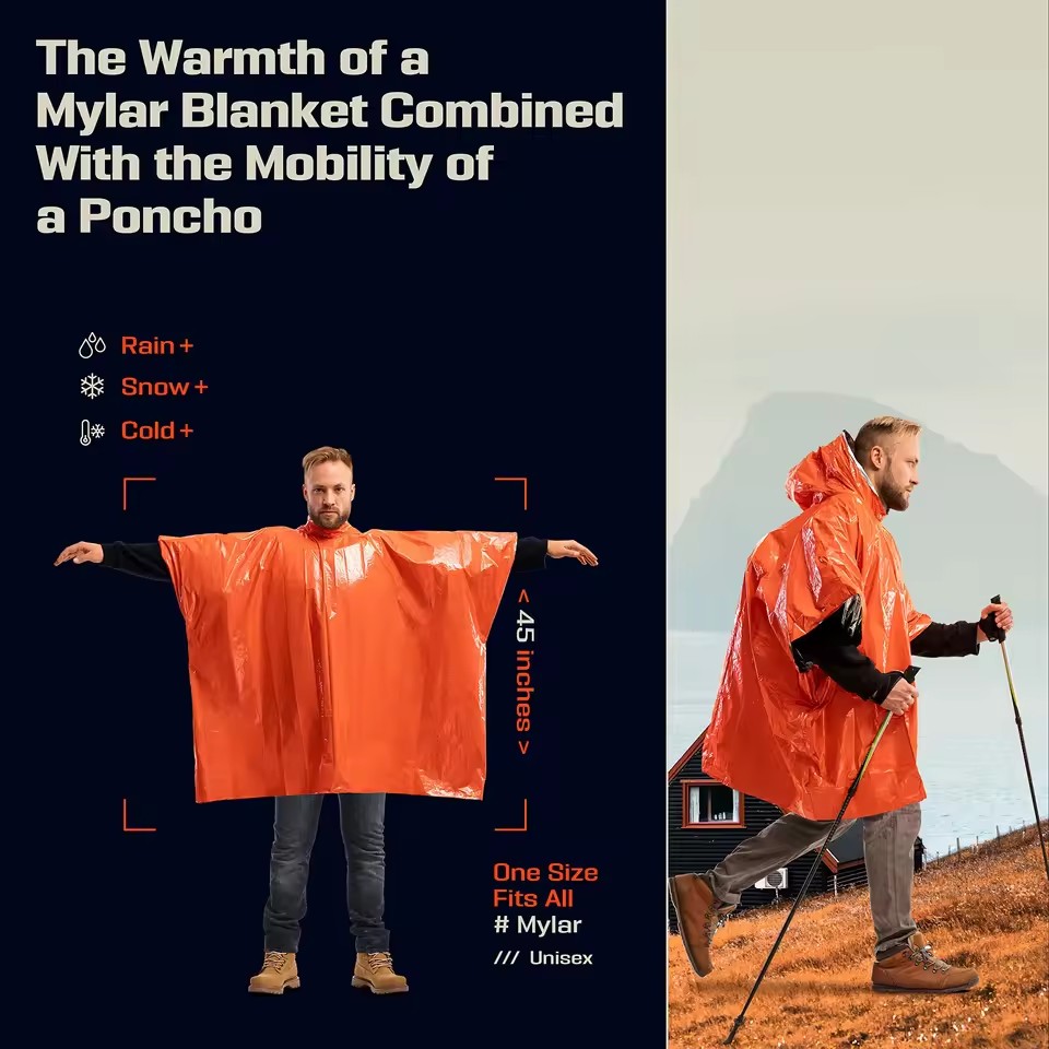 Survival Blanket Reflective - Notfall-Überlebens-Regenponcho, Thermische Überlebens-Warmdecke, Thermischer Regenmantel, Wärmereflektierend,