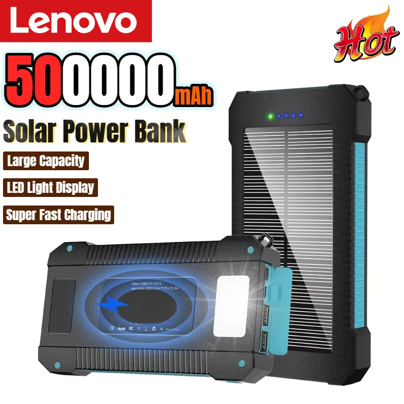 Solar Emergency Charger - Lenovo 500000 mAh Solar-Powerbank, große Kapazität,