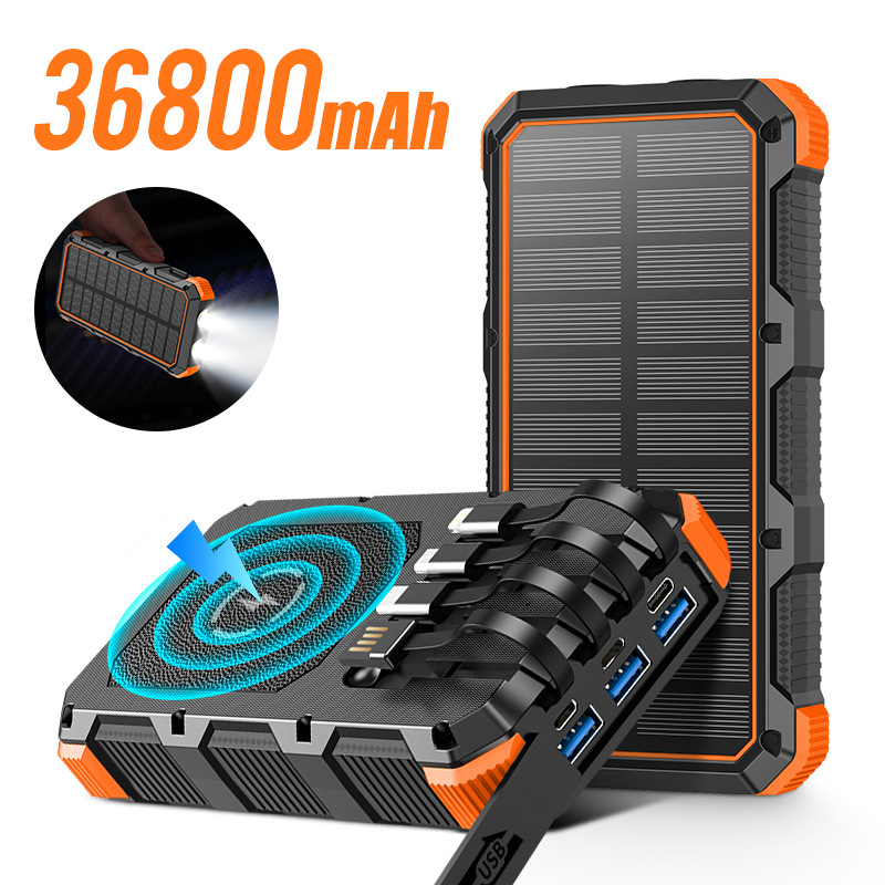 Solar Emergency Charger - Solar Power Bank 36800mAh mit Kabel