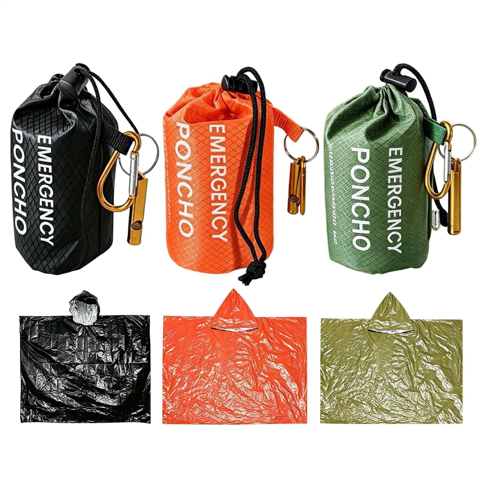 Survival Blanket Reflective - 3-teiliges Set: Überlebens-Notfall-Regenponcho, Thermodecke, wärmereflektierender, wasserdichter